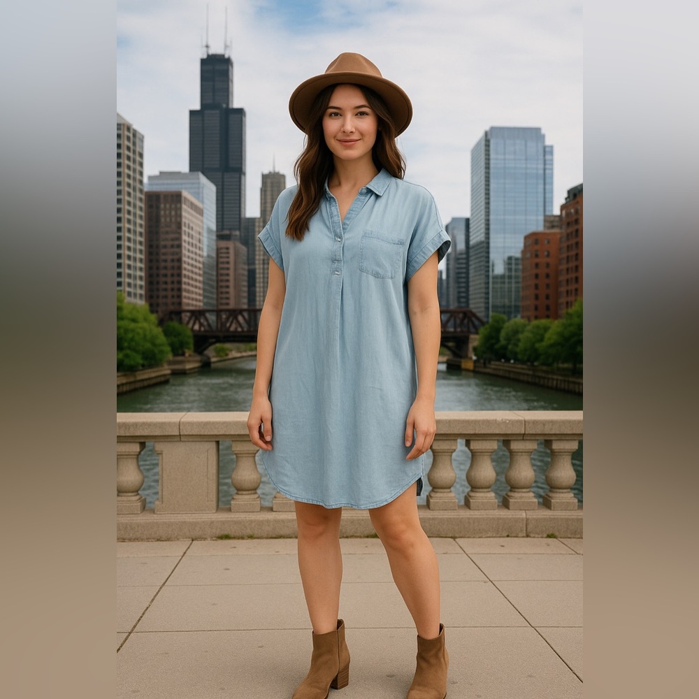 Thread + Supply Light Wash Chambray Tencel Shirt Dress Medium